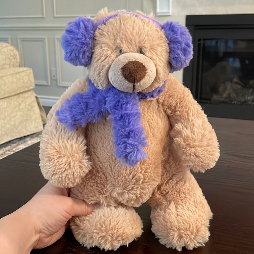 Plush Teddy Bear with Purple Scarf and Earmuffs - Kids Toy